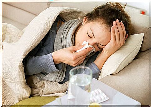 Woman sick with flu